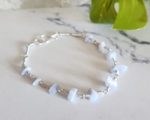 Blue Lace Agate and Sterling Silver Bracelet